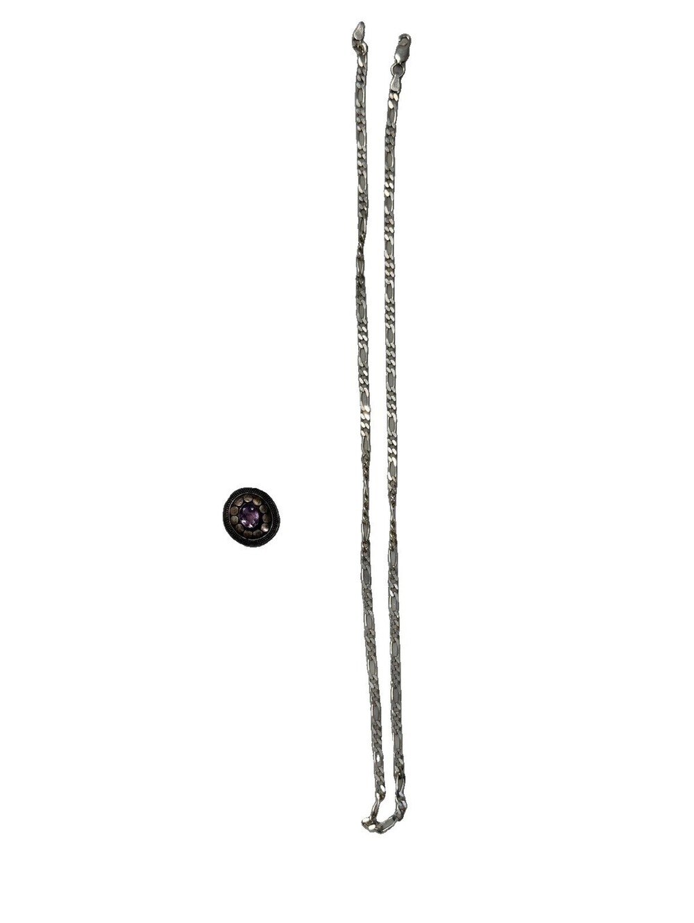 925 Sterling Silver Jewelry Lot Italy Figaro Chain & Amethyst Earring Repair